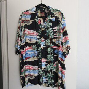 Island Collection Mens XL Button Up Shirt Hawaiian Beach Surfers 57 Chevy Palms